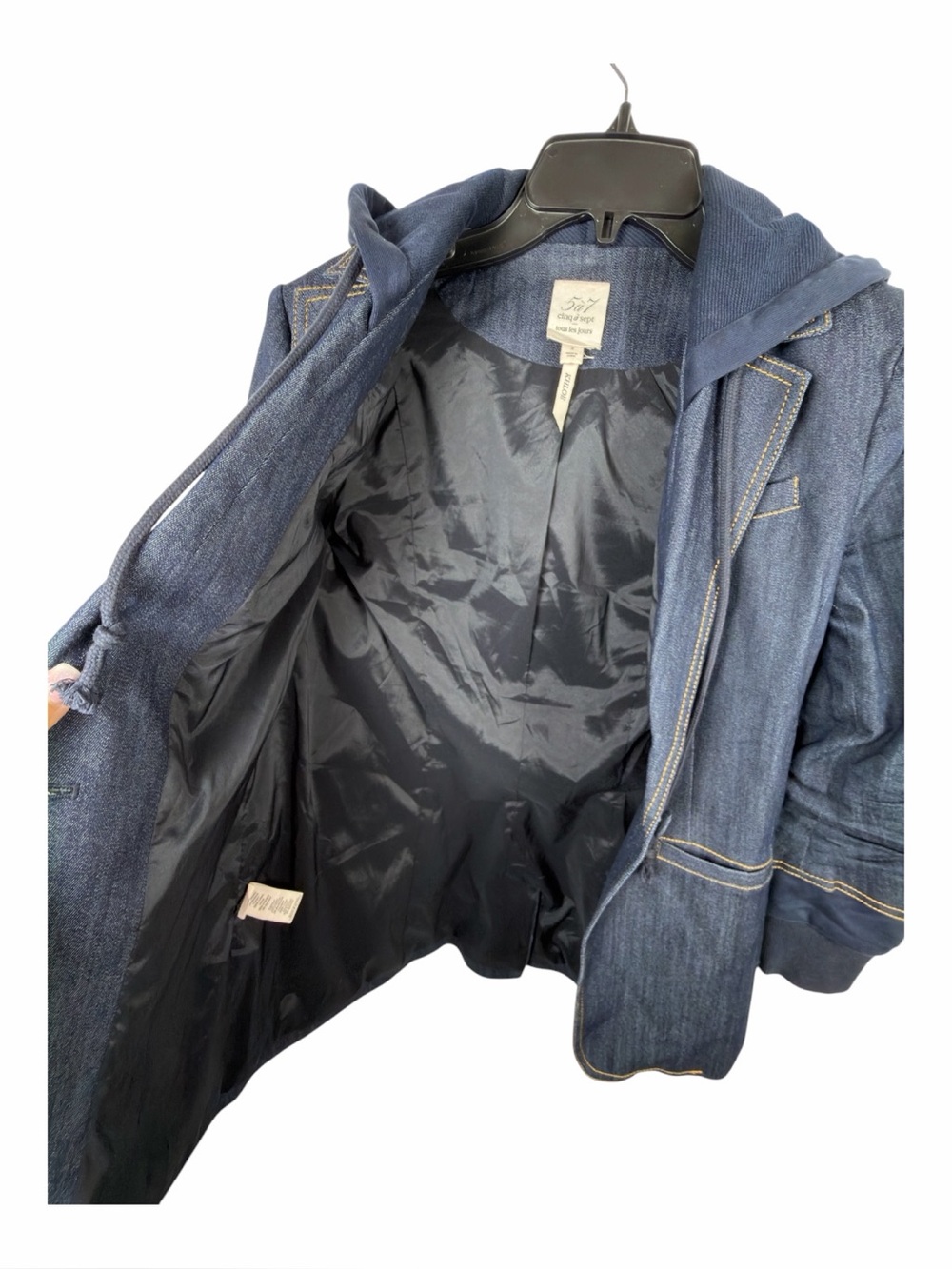 Cinq a Sept NWOT “Khloe” Women's Denim Mixed Media Indigo Jacket Size 2. - Picture 15 of 16